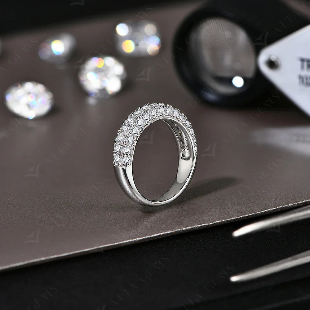 Full Lab Moissanite Diamond Rings for Women Half Wedding Band Sparkling S925 Silver Engagement Bride Fine Jewelry Gifts