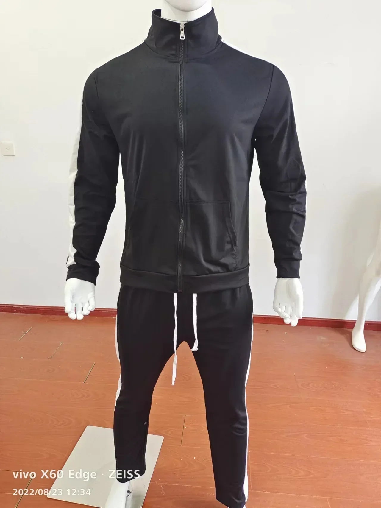 2025 Spring Autumn Men's 2-Piece Set Color Blocking Zipper Stand Collar Casual Sports Jacket Sweatshirt Trousers Suit