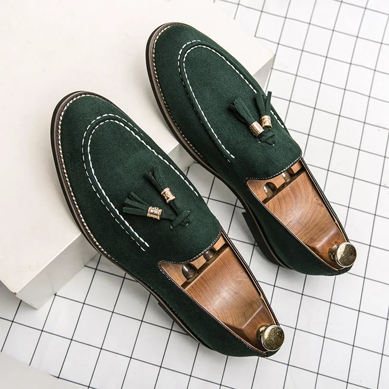 Korean Version Tassel Loafers Men Large Size 37-47 Green  Suede Leather Shoes For Men Fashion Flat Social Shoe Man Driving Shoes