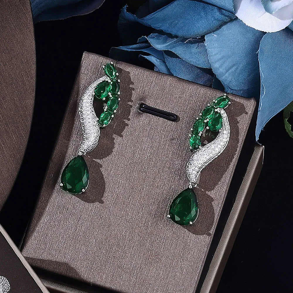 Popular Water Drop Colorful Crystal Bridal Wedding Set Nigeria 4-piece Cubic Zirconia Women's Bridal Necklace Jewelry Set