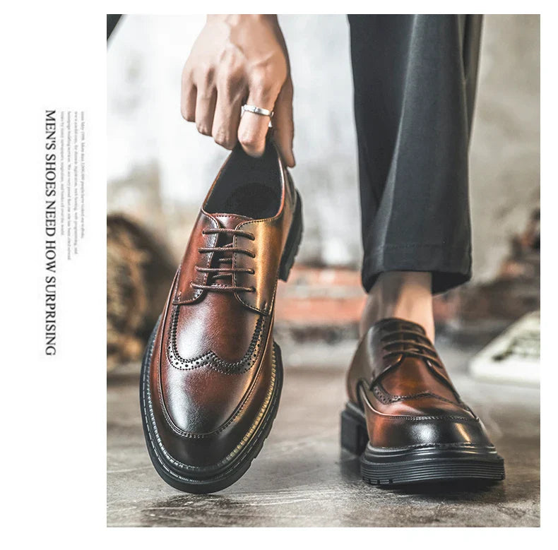Big Size Men Height Increaseing Dress Brogue Shoes Gentleman Suit Elevator Shoes Oxford Invisible Heel 4/7/9CM Wedding Man Shoes
