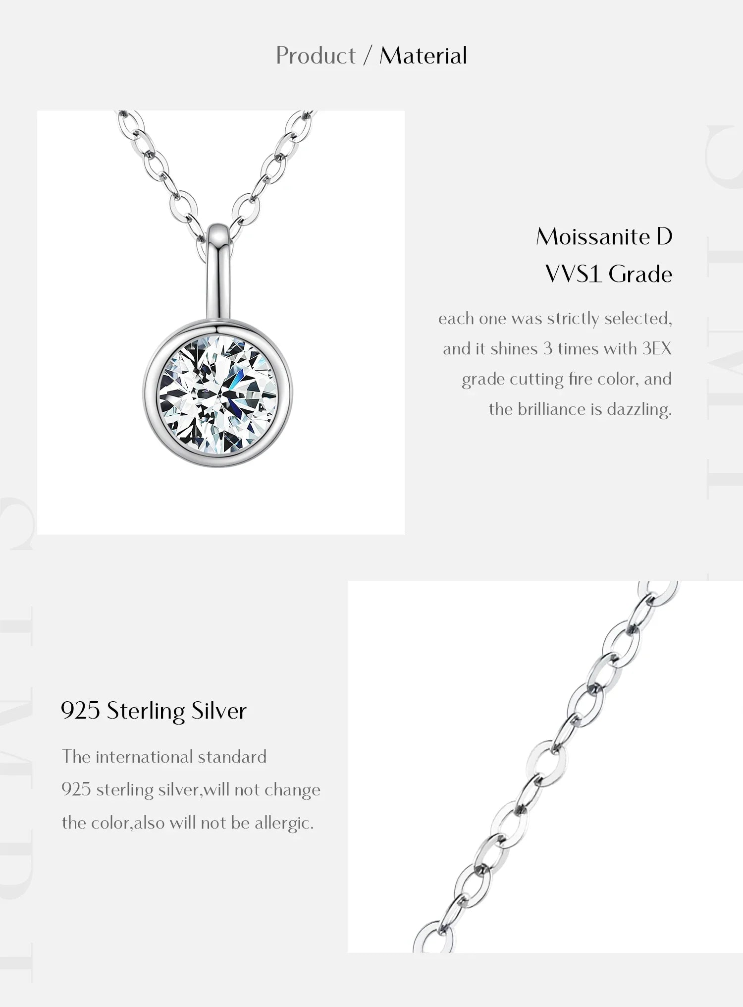 1 Carat D Color Round Bezel Setting Moissanite Pendant Necklace 925 Silver Lab Diamond Women Jewelry With Certificate Box