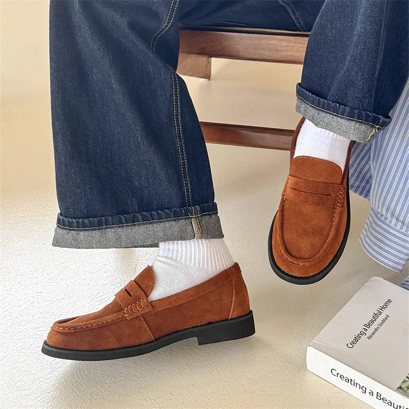 Handmade Mens Leather Loafers Non Slip Slip on Walking Flats Breathable Outdoor Casual Shoes for Man Work Office Driving Shoes