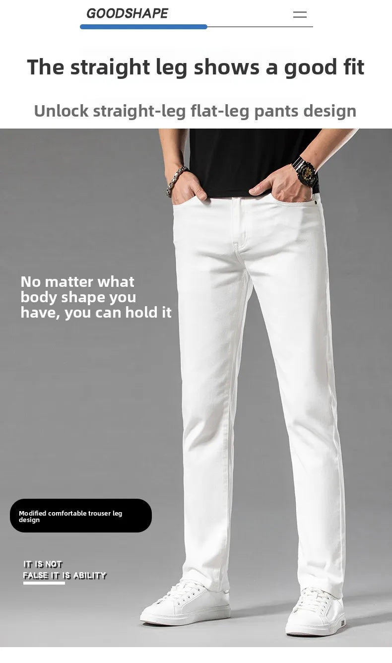 2026 Men White Jeans Fashion Casual Classic Style Slim Fit Soft Trousers Male Brand Advanced Stretch Pants