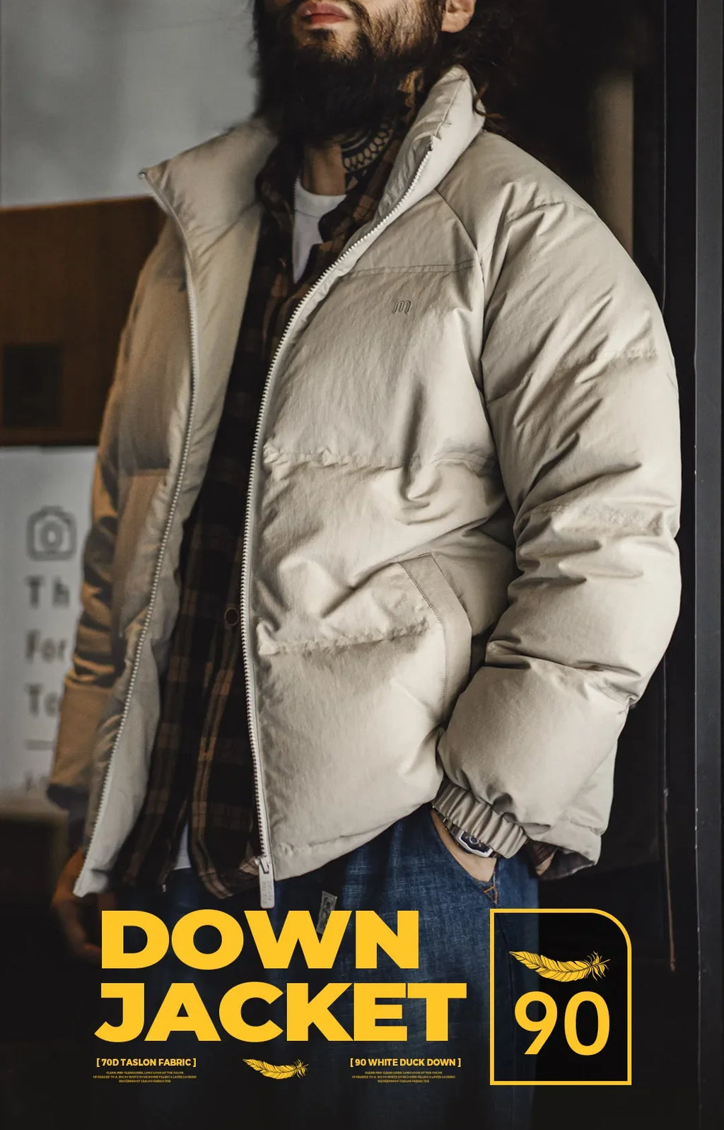 Winter Down Jacket for Men White Duck Down Filling Outdoor 4-Grade Waterproof Stand-up Collar Coat Thickened Warm Jacket