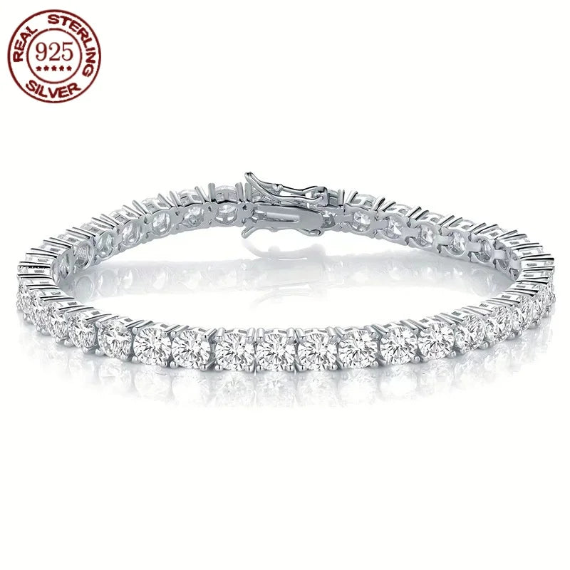 100% Real S925 Sterling Silver Plated 18K Gold 5A Grade Zircon Black Tennis Bracelet for Men and Women Fashion Exquisite Jewelry