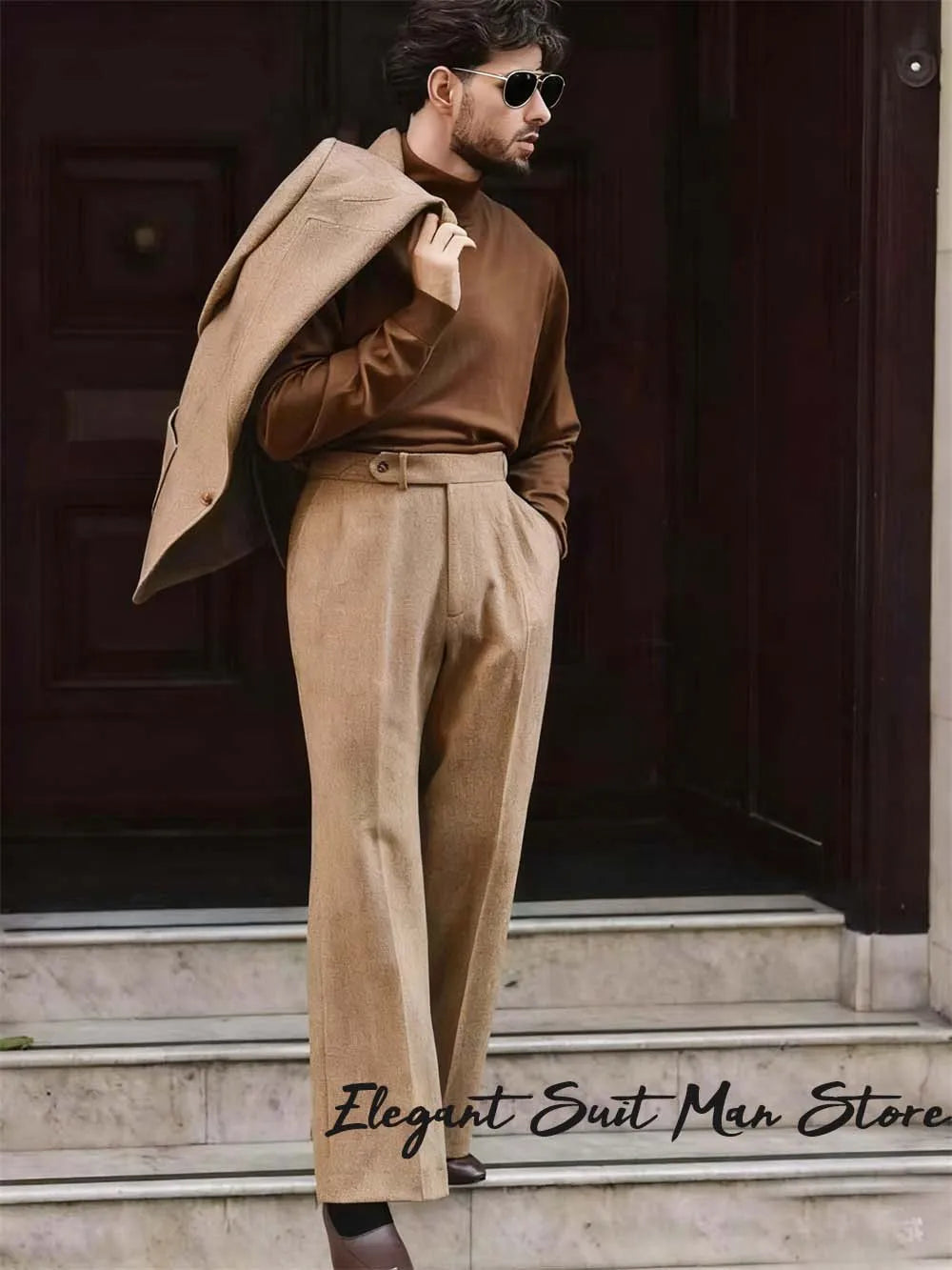 Herringbone pattern Kent blazer Pants Retro Italian style Men's Business Suit Set (Jacket+trousers）tall men tailored suit set