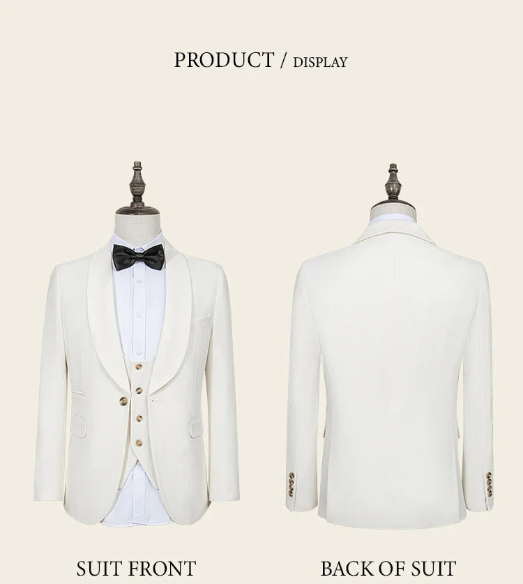 High Quality white elegant evening gown Tuxedo Prom man Suit Party Dress Slim fit casual suit wedding three-piece