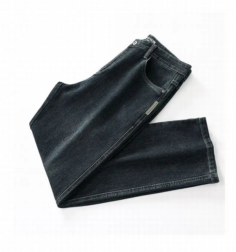 Men's Spring Autumn Soft Baggy Jeans Casual Straight Stretch Wide-Leg Business Denim Pants Versatile Comfortable Loose Trousers
