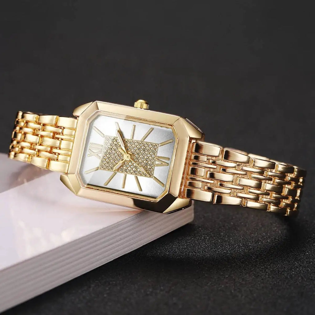 Fashion Rectangle Women Watches Stainless Steel Strap Quartz Wristwatches Reloj Mujer（Without Box）