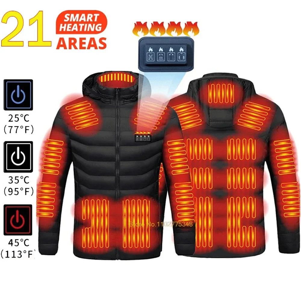 Heated Jacket Men Women Cold-Proof Winter Self Heated Jacket Skiing USB Heated Clothing 2-21 Areas S-6XL Washed Hiking Coats