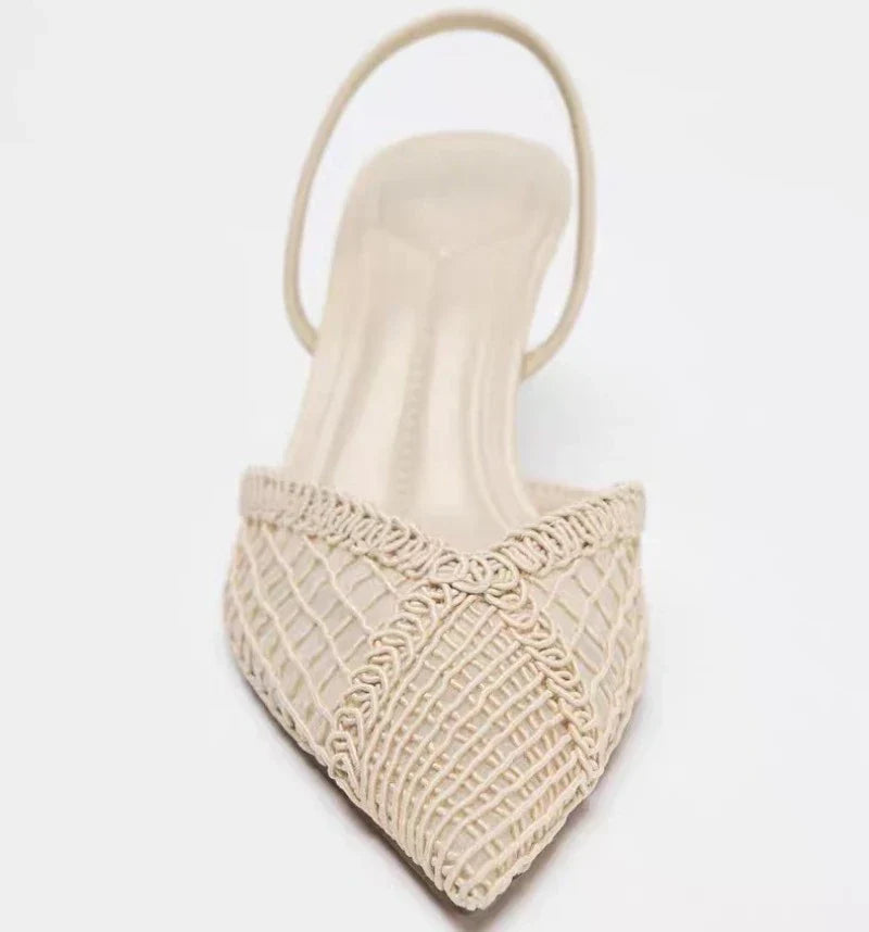 Comfort Mesh Woven Brand Pumps Women Summer Fashion Pointy Toe Thin Heel Designer Shoes Elegant Banquet Dress Shoe Zapatos Mujer