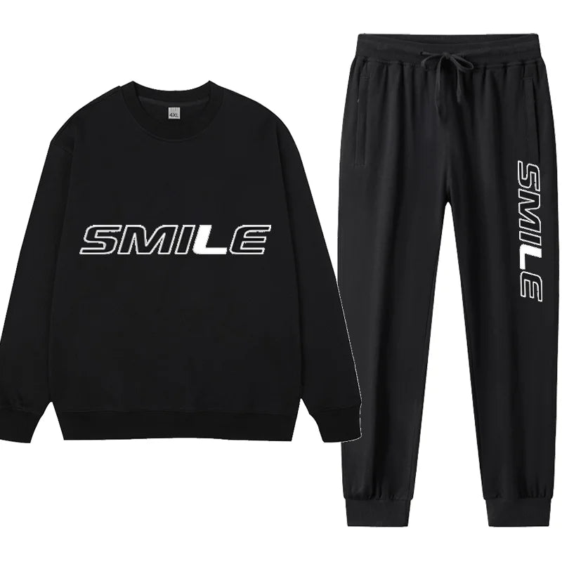طقم سويتشيرت رجالي قطعتين مقاس كبير 1XL-7XL بنطلون رياضي عصري كاجوال مطبوع بياقة مستديرة للرجال من 110-185 كجم