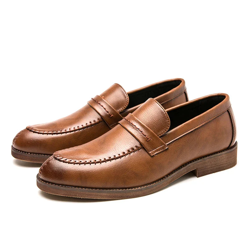 Men's Loafers Business Dress Leather Shoes Men's Brand Brown Oxford Shoes High Quality Soft Flat Casual Shoes mocassin homme