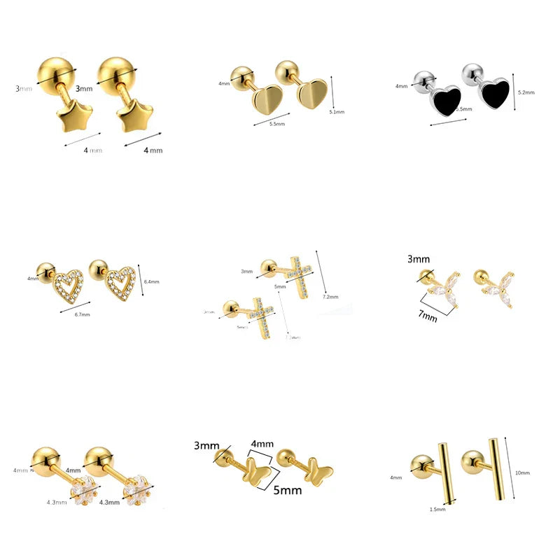 925 Sterling Silver Fashion Simple Golden Flower Beads Small Stud Earrings for Women Teen Piercing Jewelry Accessories