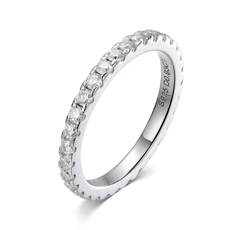 2mm Certified Moissanite Ring for Women Full Diamond Enternity Band S925 Sterling Silver Plated White Gold Jewelry