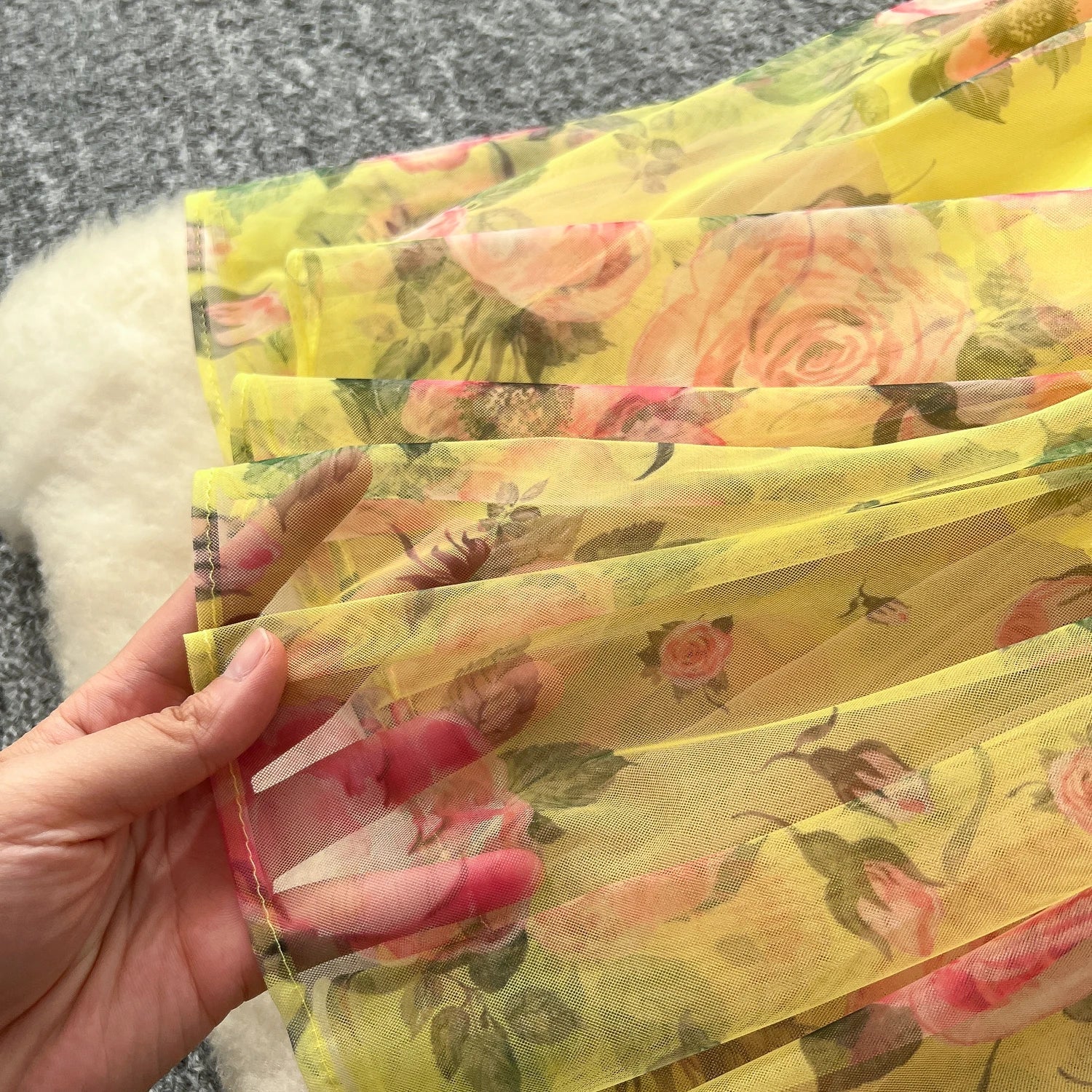 Retro Floral Chiffon Dr Women's Waist Cinched Bubble Sve Me Skirt Tea Break Gentle Soft Sle Korean High Waist A-Lin...