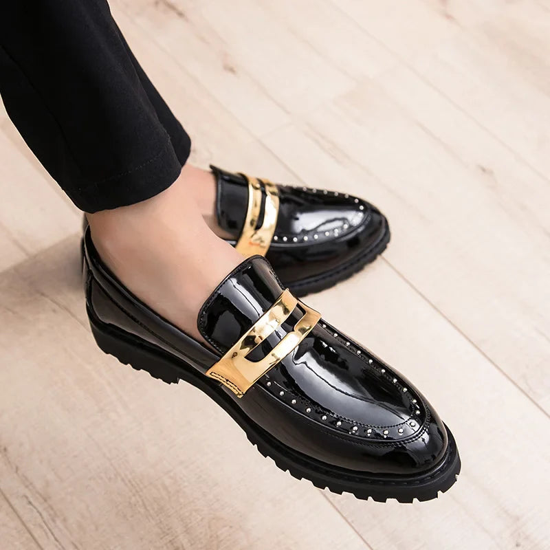 Fashion Classic Thick Sole Men's Penny Loafers Slip-On Business Dress Shoes Gentleman Metal Buckle Formal Black Shoes