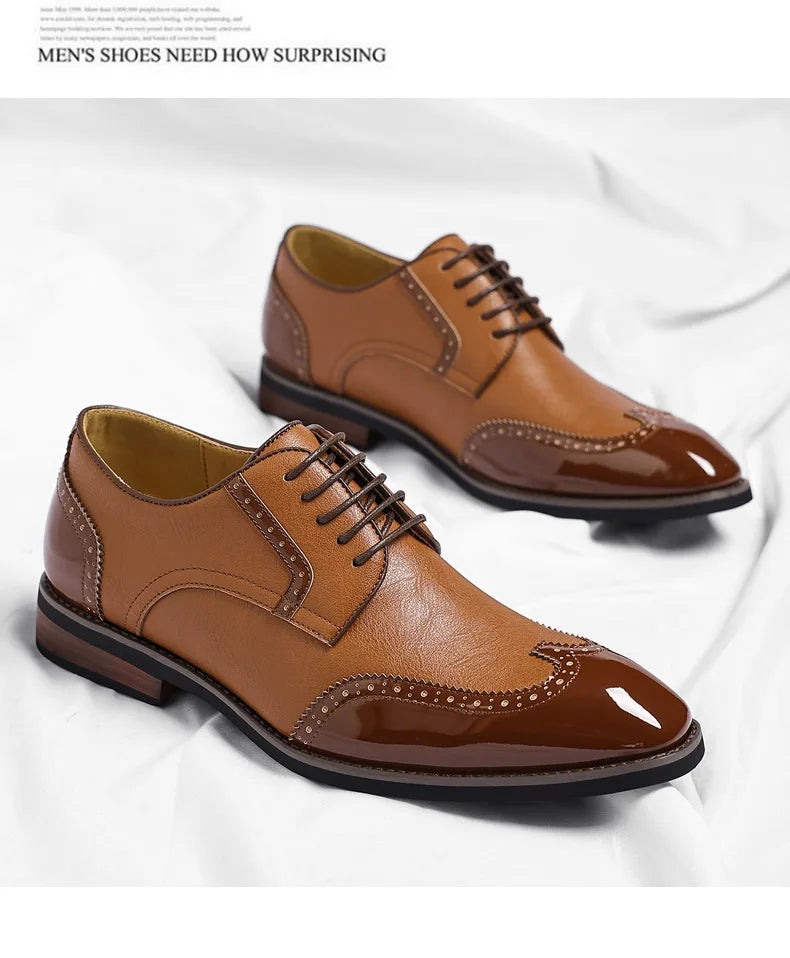 New Designer Business Leather Shoes for Men Color Match Lace Designer Casual Shoes Male Spring Autumn New Dress Brogue Shoe Man