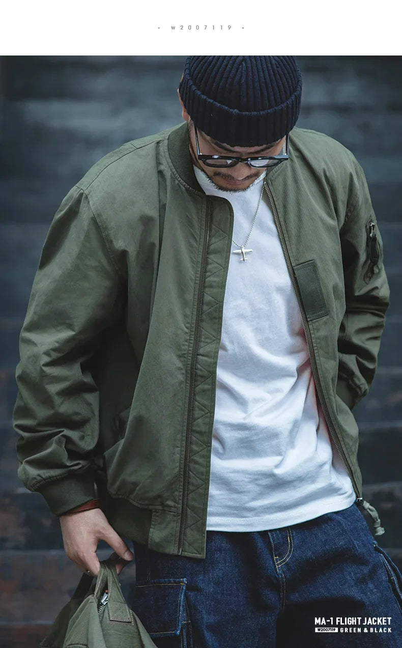 Retro MA1 Bomber Flight Jackets Green Windproof Pilot Jacket Casual Motorcycle Baseball Coat for Men's Spring and Autumn