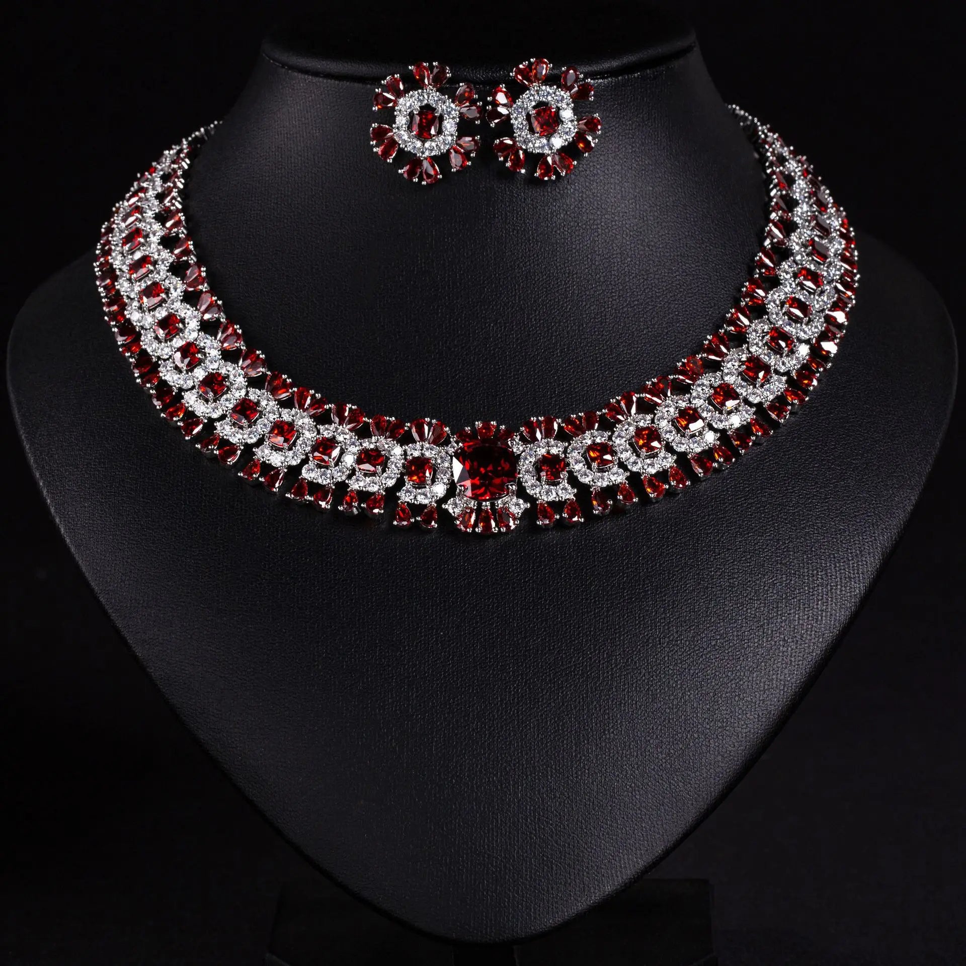 Sparkling Colourful Niche Delicate Flower Jewellery Necklace Earrings 2 Pcs Set Wedding Banquet Prom Bridal Women Dubai M-586