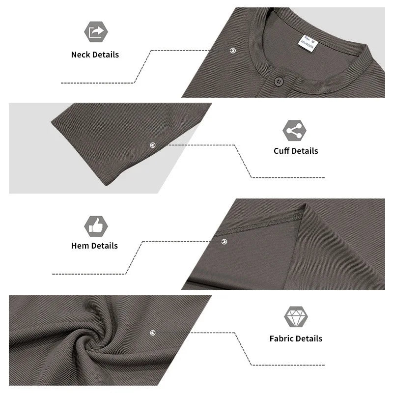 2025 NEW Men's Long Sleeve Henley Shirts Spring Autumn Daily Casual Solid Color Pullover Tops Mens Fashion T Shirt