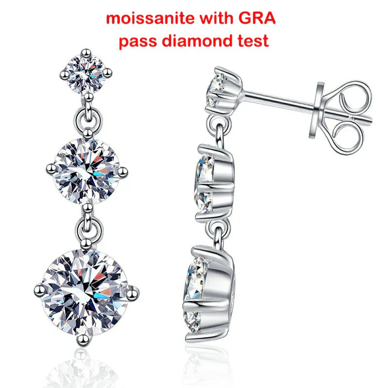 D VVS1 3.2CTTW Certified Moissanite Drop Earrings for Women Lab Diamond Wedding Jewelry 925 Sterling Silver Plated PT950