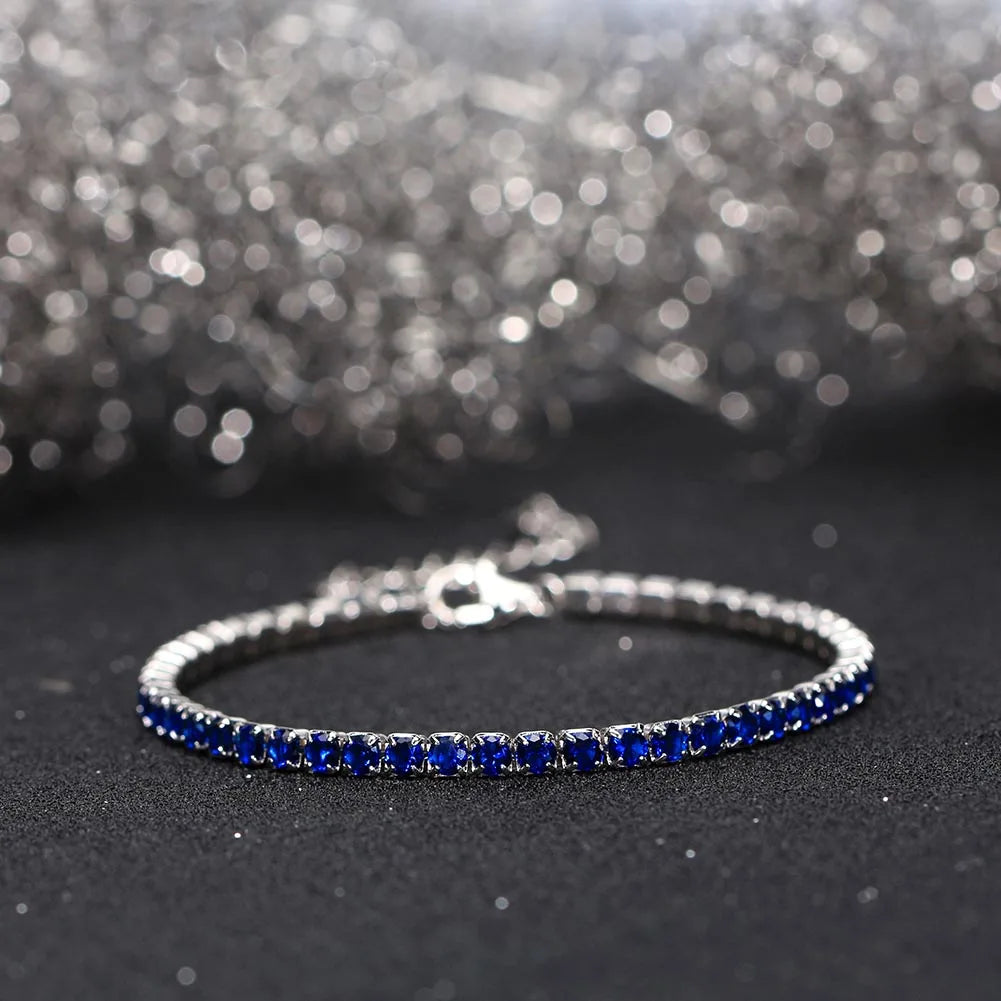 Fashion 3mm Bezel Setting Colorful 4A Cubic Zirconia Tennis 925 Sterling Silver Adjustable Bracelet for Women SB192