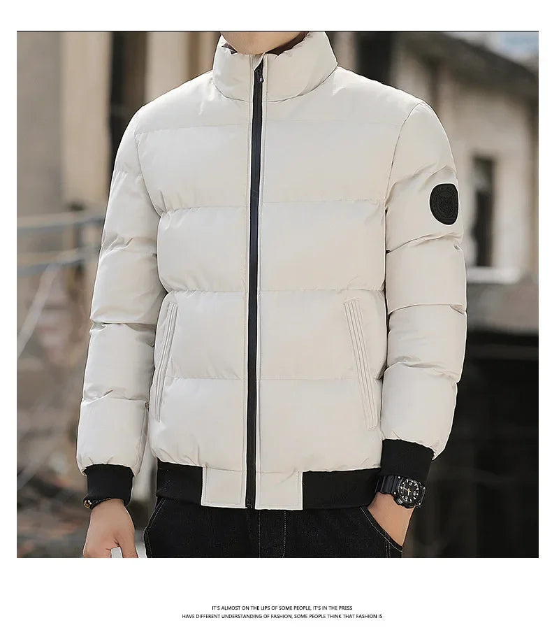 2025 Winter New Solid Color Zipper Down Jacket Thick Cotton Jacket Men Trendy Brand Casual Youth Coat Versatile Comfortable Top