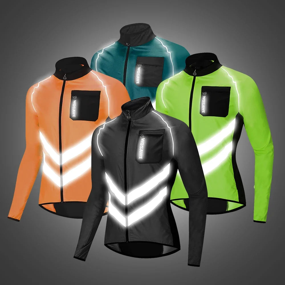 Men’s Cycling Windbreaker Jacket Waterproof Windproof Reflective Bike Coat Lightweight Outdoor Sports Apparel Portable