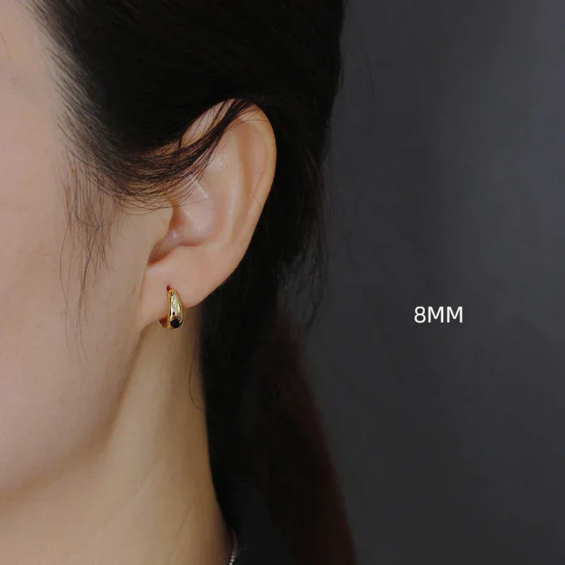 925 Sterling Silver Simple Wide Huggies Gothic Hoop Earrings for Women European Unisex Piercing Rock Jewelry Ear Buckles