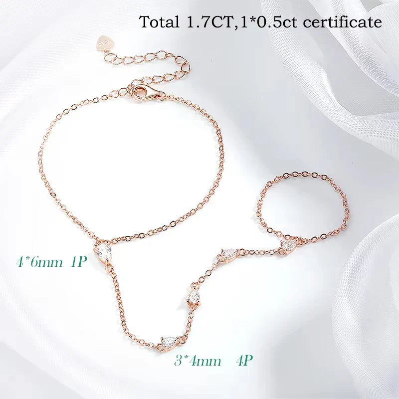 Pear Cut Genuine Moissanite Bracelets for Women Girls Luxury Chain Lab Diamond S925 Sterling Silver Plated 18K Jewelry