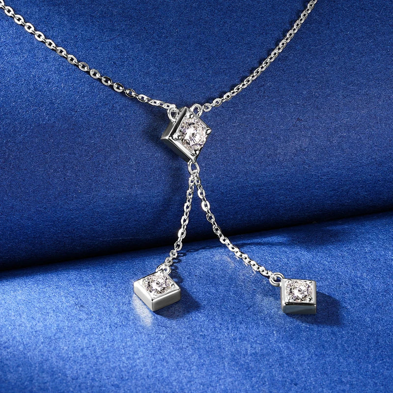 Full Round Cut Moissanite Tassel Chains Pendant Necklaces for Women Real S925 Sterling Silver Fine Jewelry Gifts Collar