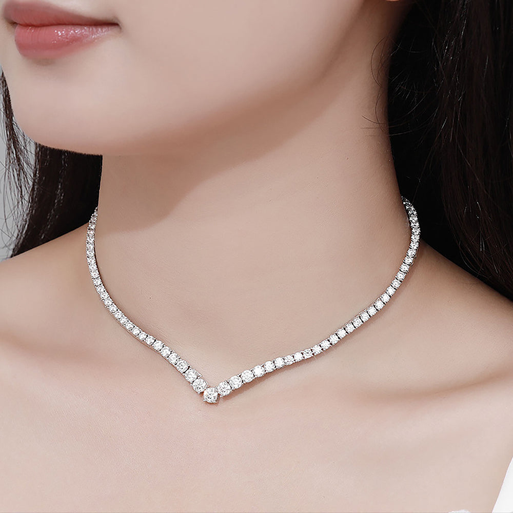 Luxury V-shaped All Moissanite Diamond Tennis Necklace Certified For Women 925 Sterling Silver Choker Bride Collarbone Necklaces