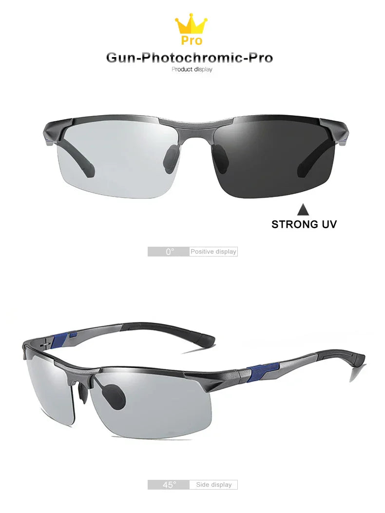 CLLOIO Aluminum Photochromic Sunglasses Men Polarized Day Night Driving Chameleon Glasses Anti-Glare Change Color Sun Glasses UV