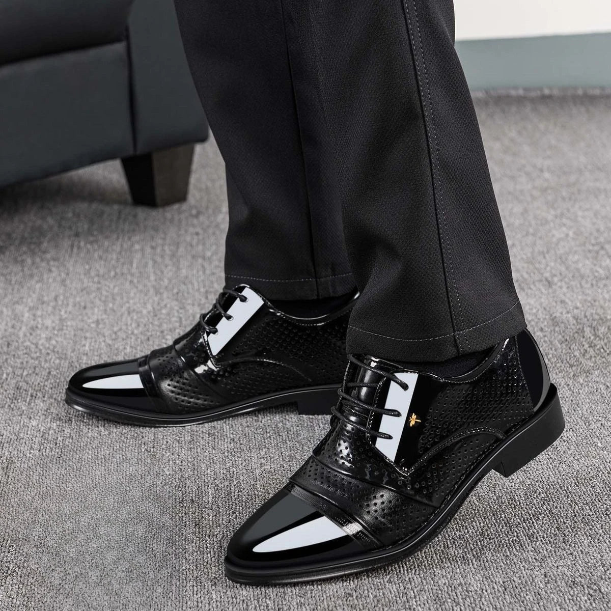 New Men Round Toe Leather Shoes Business Casual Office Summer Flat Big Size Elevator Shoes Wedding Formal Loafers