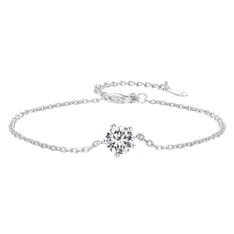 1CT Moissanite Bracelet Trendy 925 Sterling Silver Chain Charms For Women 2023 Classic Jewelry