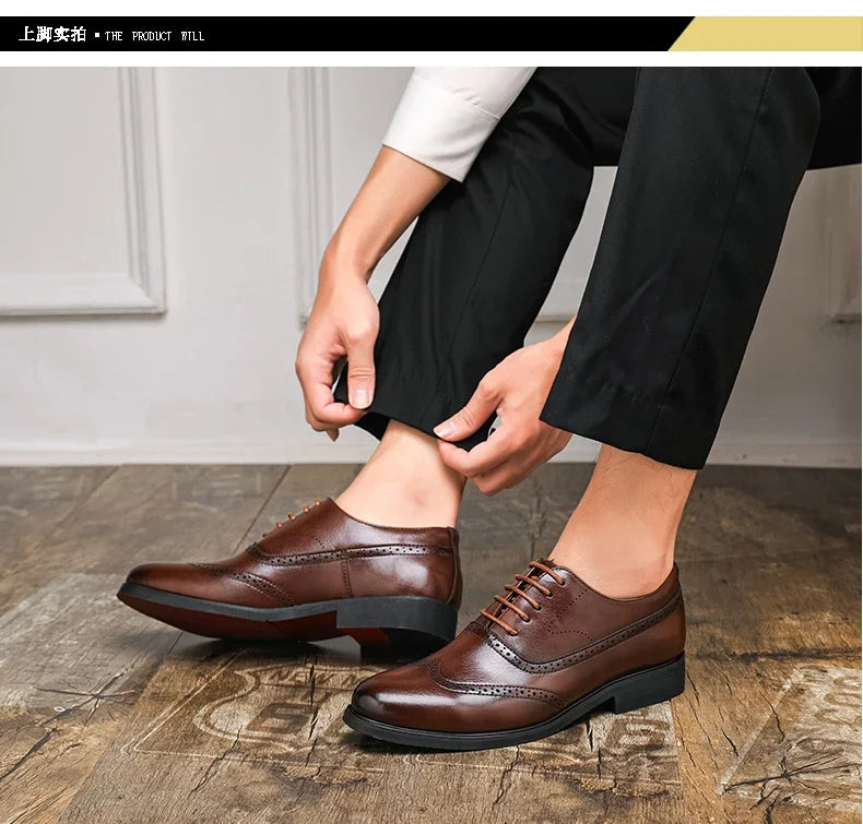 Men's Black Brogue Oxford Shoes Formal Dress Shoes for Business Wedding Red Sole Comfortable Lace-up Footwear