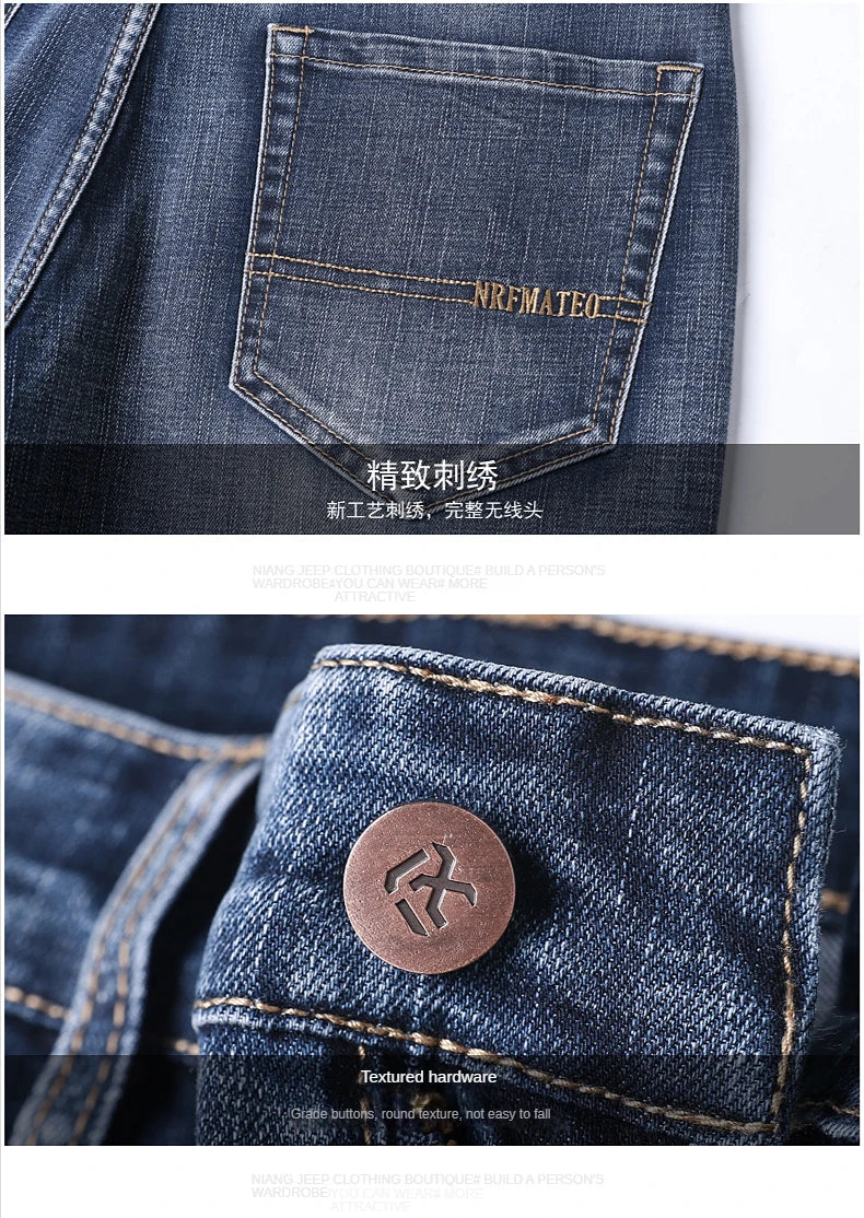 New Autumn and Winter  Plus Size 40 42 44 Men Straight Loose Jeans Business Fashion Denim Stretch Pants Male Brand Trousers