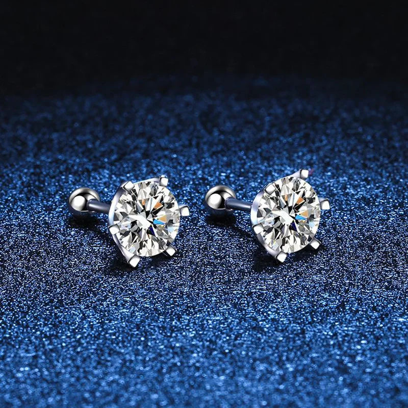 0.5-2ct Moissanite Screw Stud Earrings D Color 925 Sterling Silver Diamond Earrings For Women Wedding Fine Jewelry