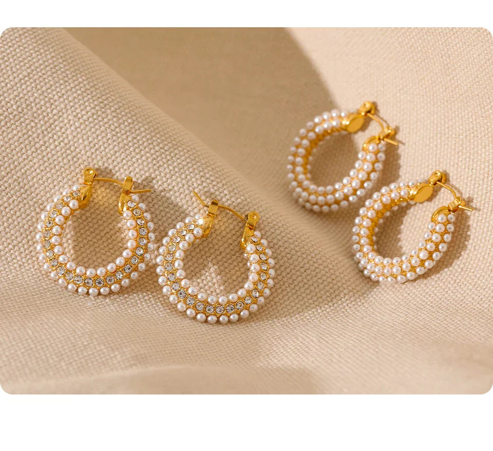 Exquisite Luxury Stainless Steel Imitation Pearls Hoop Huggie Earrings Romantic Elegant Fashion Charm Trendy Chic Jewelry