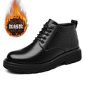 Mens Black Leather Lace Up Mid Top Boots Winter Warm Formal Business Office Wedding Shoes Black Work Boots Fashionable Dad Shoes