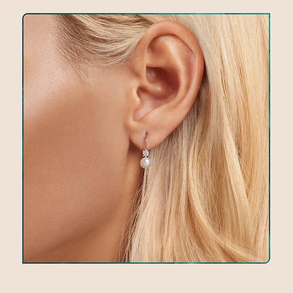 Moissanite Freshwater Pearl Earrings for Women Wedding, Round Cut Lab Diamond 925 Sterling Silver Drop Dangle Ear Buckles