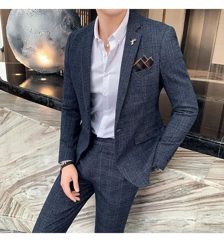 Suit Blazer+Pants Men Fashion Hosts British Style Work Business Wedding Casual Art Style Elegant Gentleman Cotton and Linen Suit