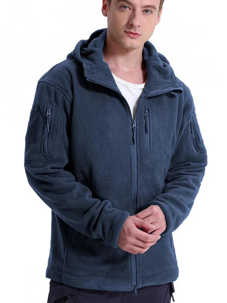 Men's Tactical Fleece Jacket Winter Warm Full Zip Military Hoodies Multi-Pockets Hiking Hunting Outdoor Coats