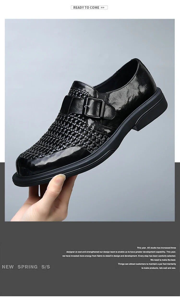 Breathable Hallow Business Leather Shoes for Men Buckle Designer Black Fashion Casual Shoe Male Summer British Elegant Shoes Man