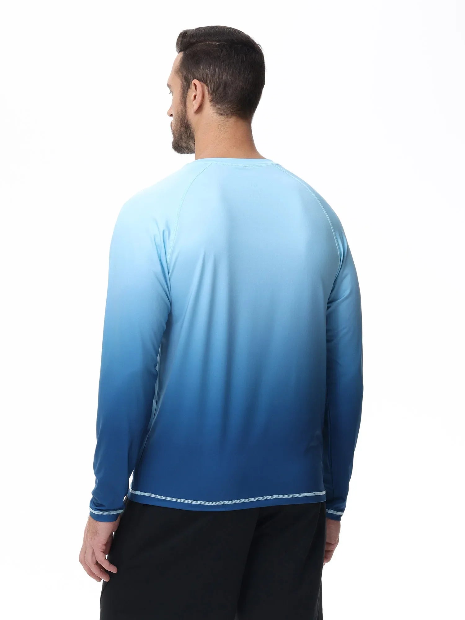 Summer Men's UPF 50+ Beach Swimming T-Shirt, Quick Dry Long Sleeve Fashion Gradient Rash Guard Tops for Sport Fishing Hiking