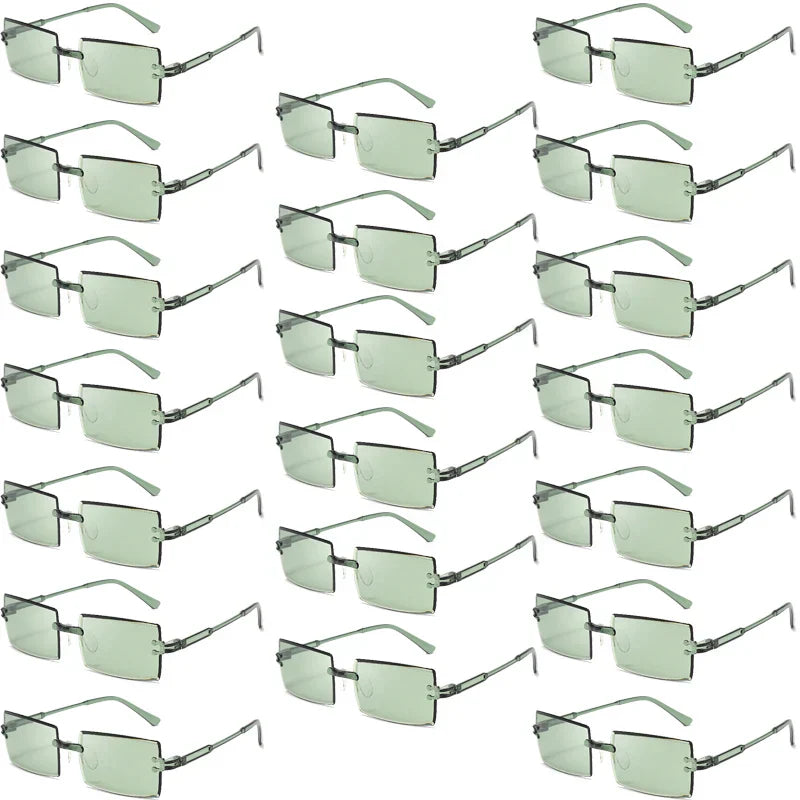 20 Pcs Per Set Rimless Rectangle Sunglasses Fashion Gradient Ocean Lenses Shades Ins Trendy Beach Vacation Sun Glasses
