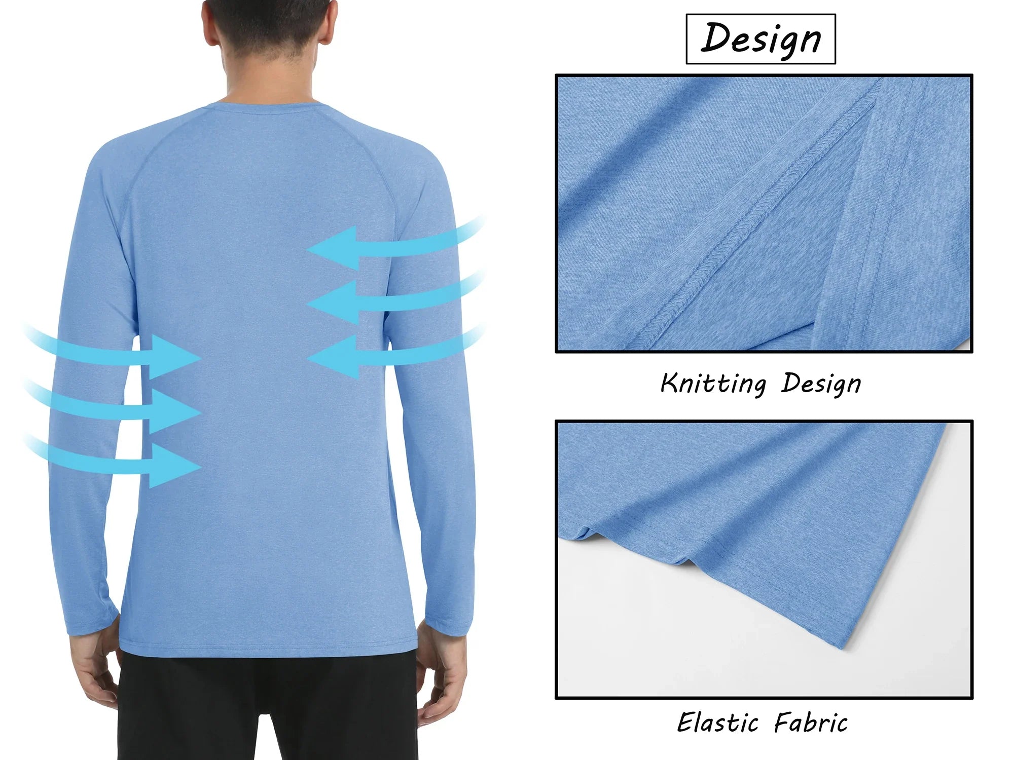 Men's UPF 50+ Shirts Summer Long Sleeve Lightweight T-Shirt Quick Dry Breathable Shirt Outdoor Sport Gym Running Tops