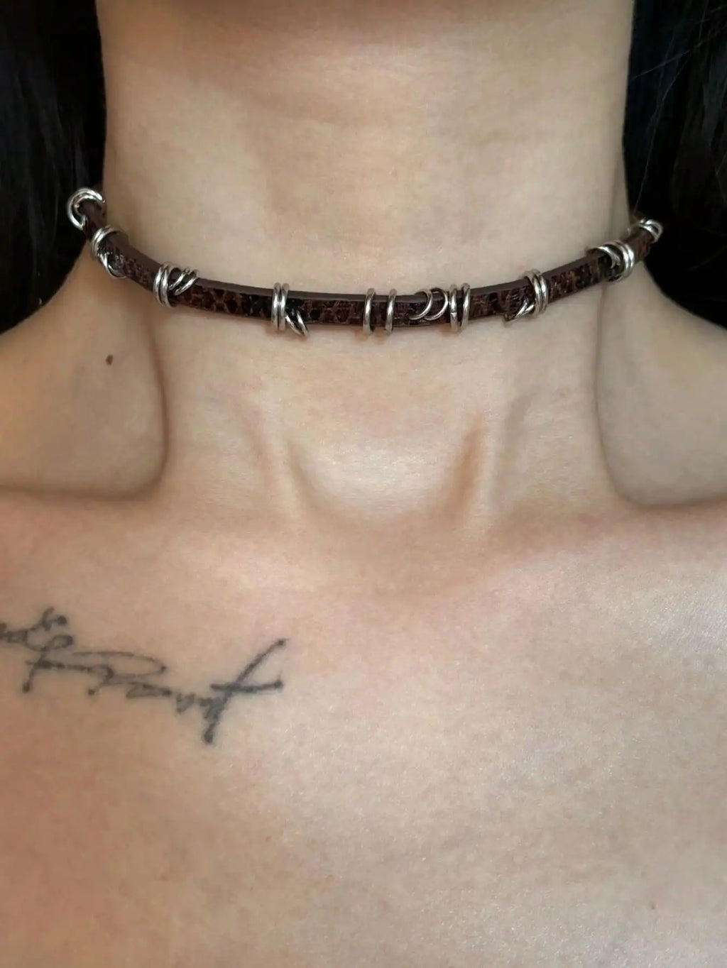 1PC Hip Hop Punk Style Y2k Hot Girl Cracked Leather Collar, Women's Collarbone Chain Necklace, Party Jewellery